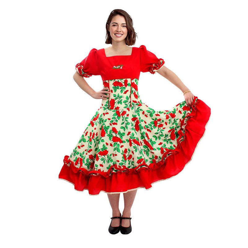GENERICO - VESTIDO COMP HUASA CHINITA FLOREADO ROJO/BLANCO L
