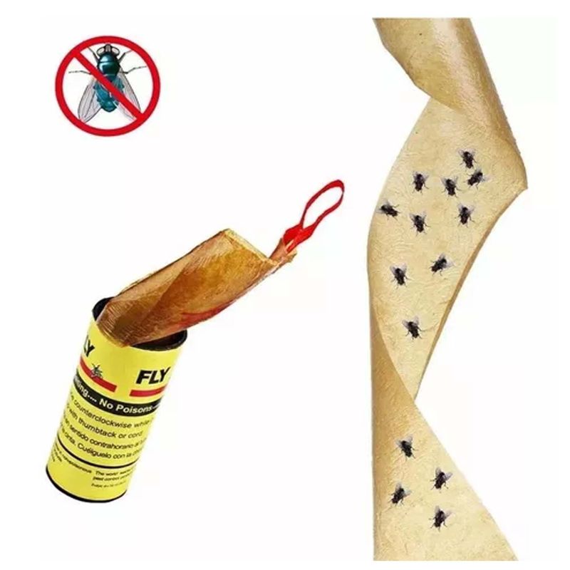 GENERICO - Pack 4 Tubos Cinta Atrapa Moscas Trampa Pegamento Insectos
