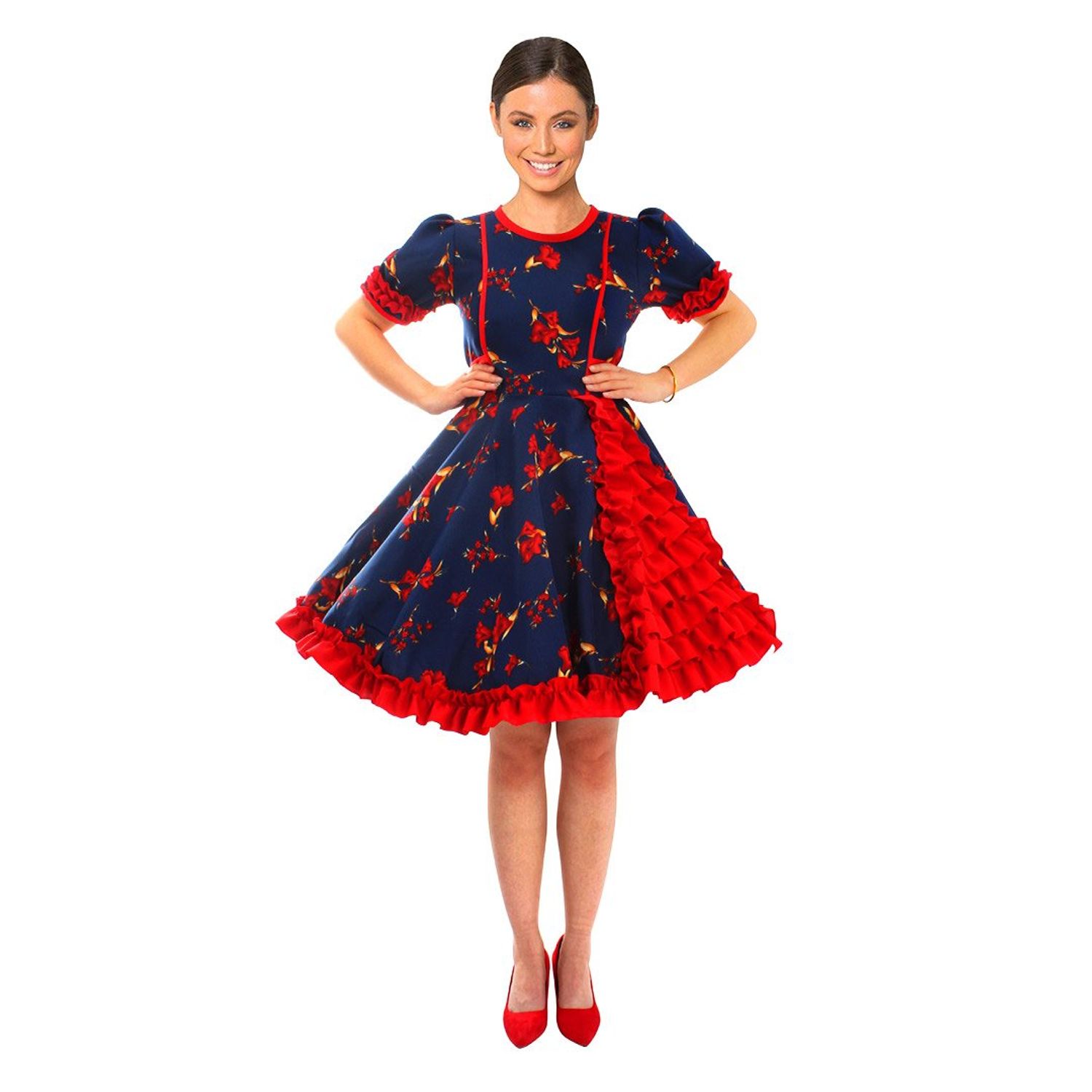 VESTIDO HUASA CHINITA FLOREADO AZUL/FUCSIA M Sodimac Chile