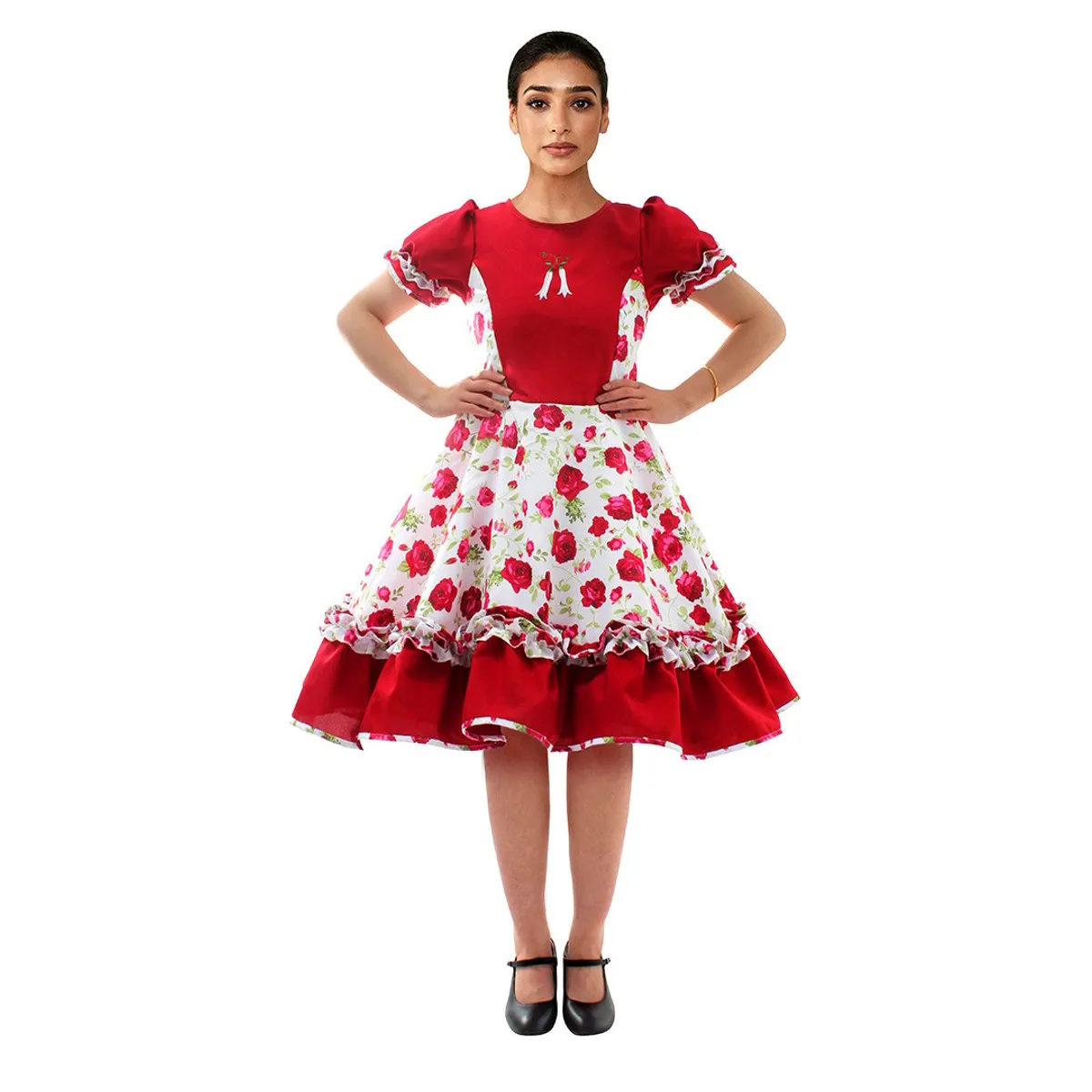 GENERICO - VESTIDO HUASA CHINITA FLOREADO BURDEO/BLANCO XL