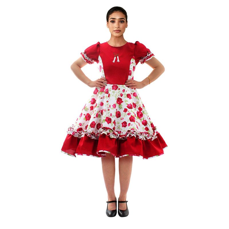 GENERICO - VESTIDO HUASA CHINITA FLOREADO BURDEO/BLANCO XL
