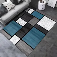 GENERICO - ALFOMBRA ANTIDESLIZANTE CON DISEÑO CUADROS AZULES 200X240CM