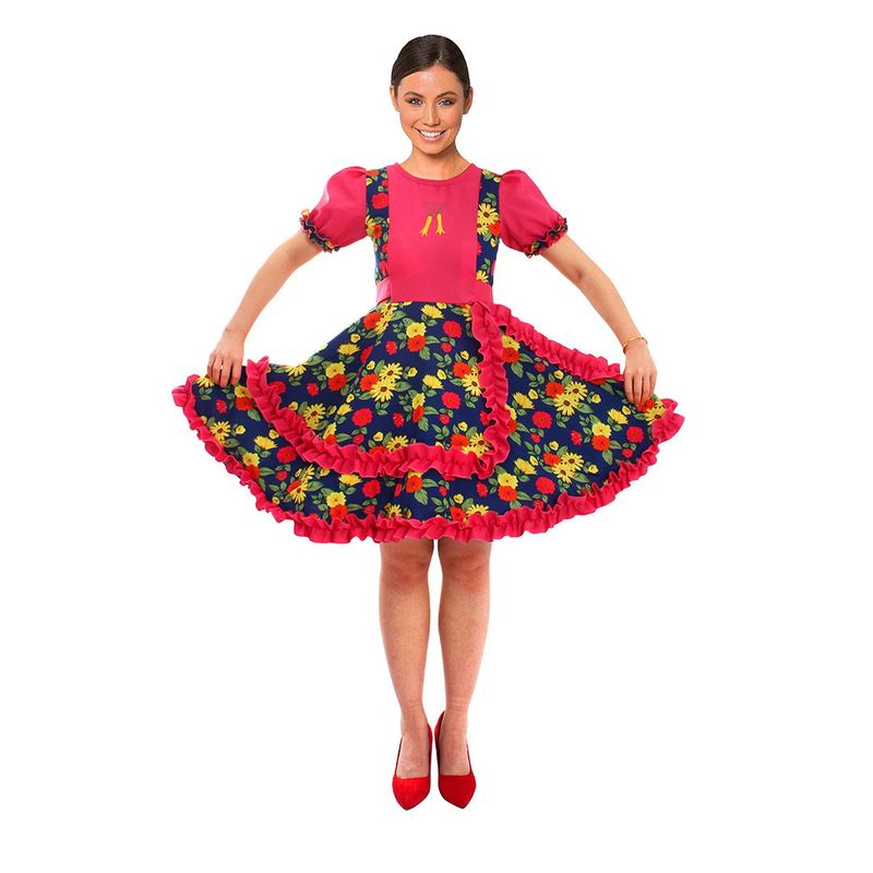 GENERICO - VESTIDO HUASA CHINITA FLOREADO FUCSIAAZUL L