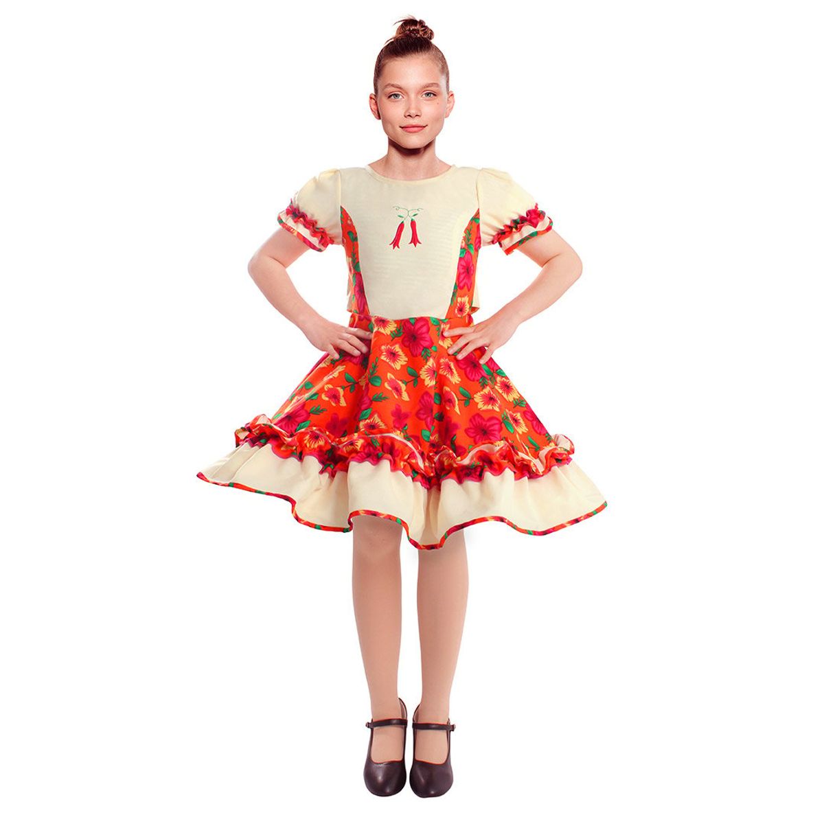 GENERICO - VESTIDO HUASA CHINITA FLOREADO NARANJO/BLANCO S