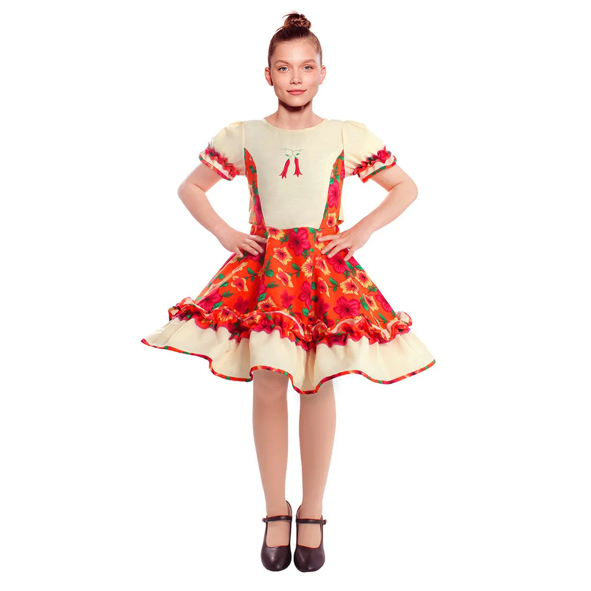 GENERICO - VESTIDO HUASA CHINITA FLOREADO NARANJO/BLANCO S