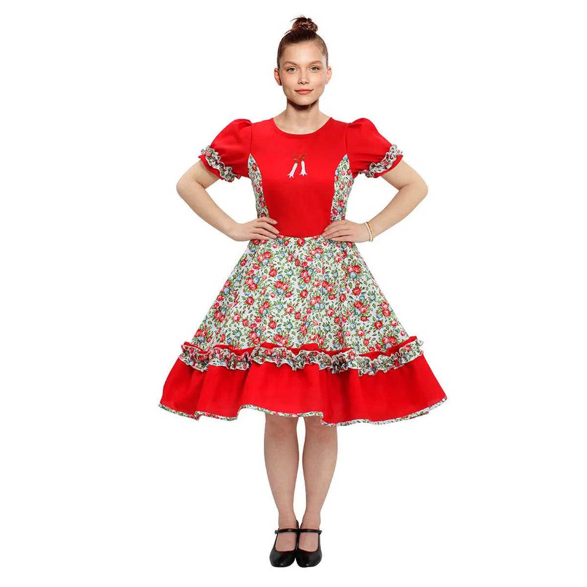 GENERICO - VESTIDO HUASA CHINITA FLOREADO ROJO M