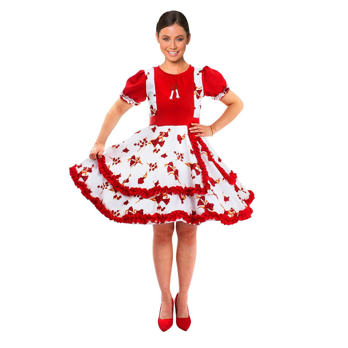 GENERICO - VESTIDO HUASA CHINITA FLOREADO ROJOBLANCO M