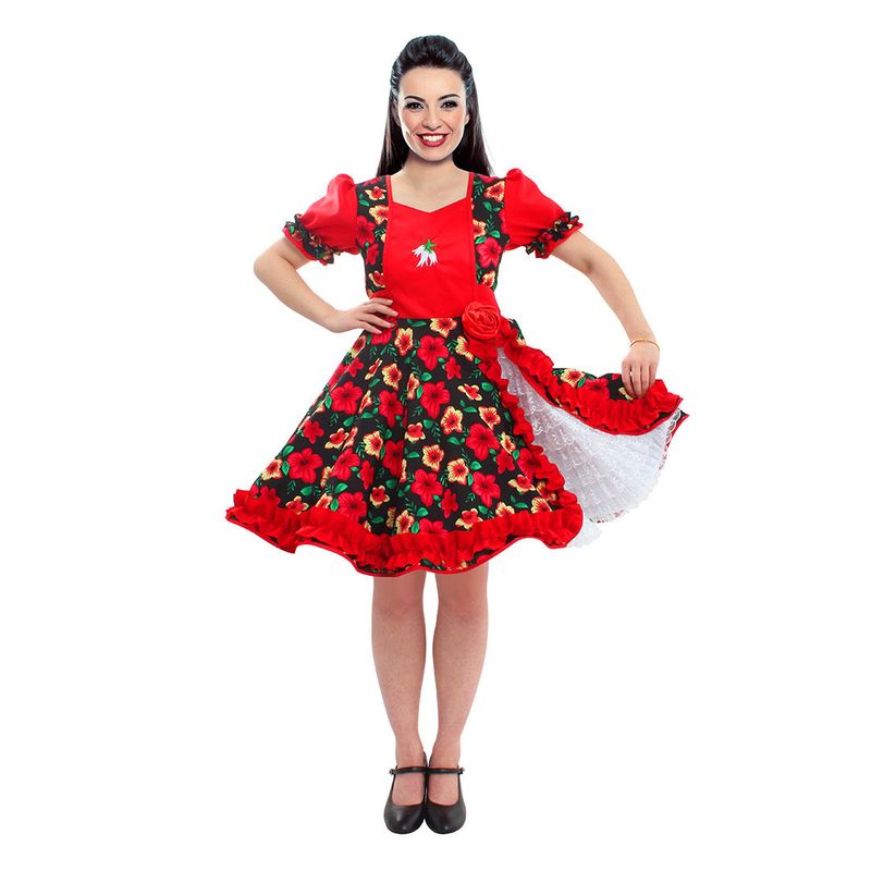 GENERICO - VESTIDO HUASA CHINITA FLOREADO ROJONEGRO L