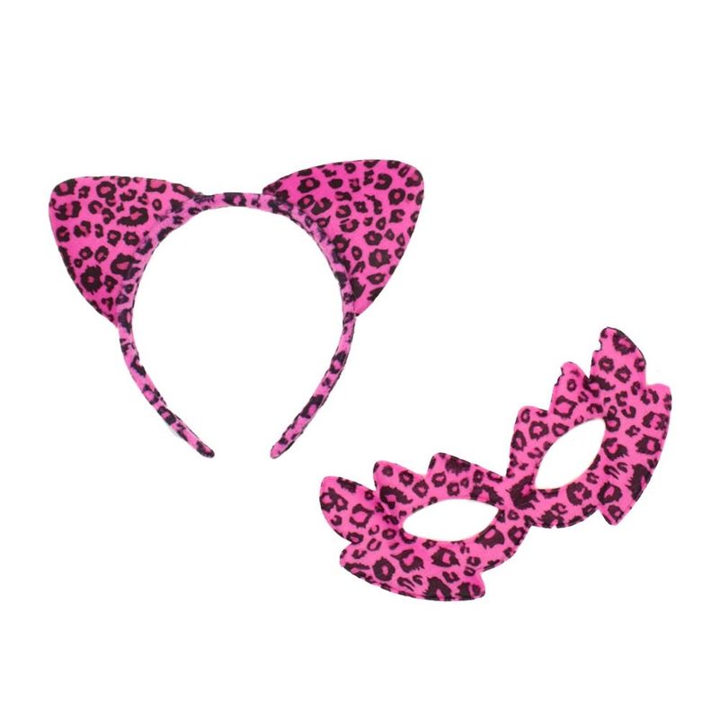 GENERICO - SET ANIMAL 2 PIEZAS CINTILLO LEOPARDO ROSADO X1 UNI