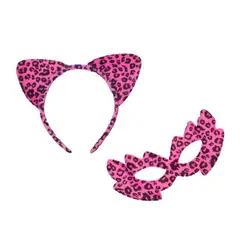GENERICO - SET ANIMAL 2 PIEZAS CINTILLO LEOPARDO ROSADO X1 UNI