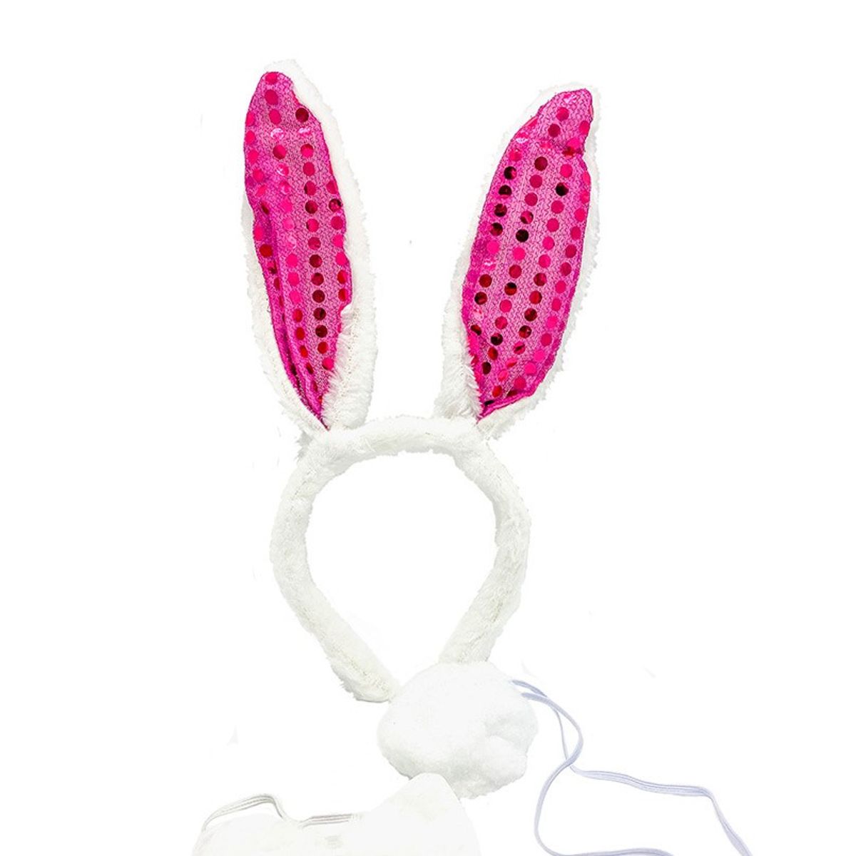 GENERICO - SET ANIMAL 3 PIEZAS CINTILLO CONEJO LENTEJUELA FUCSIA X1 UNI