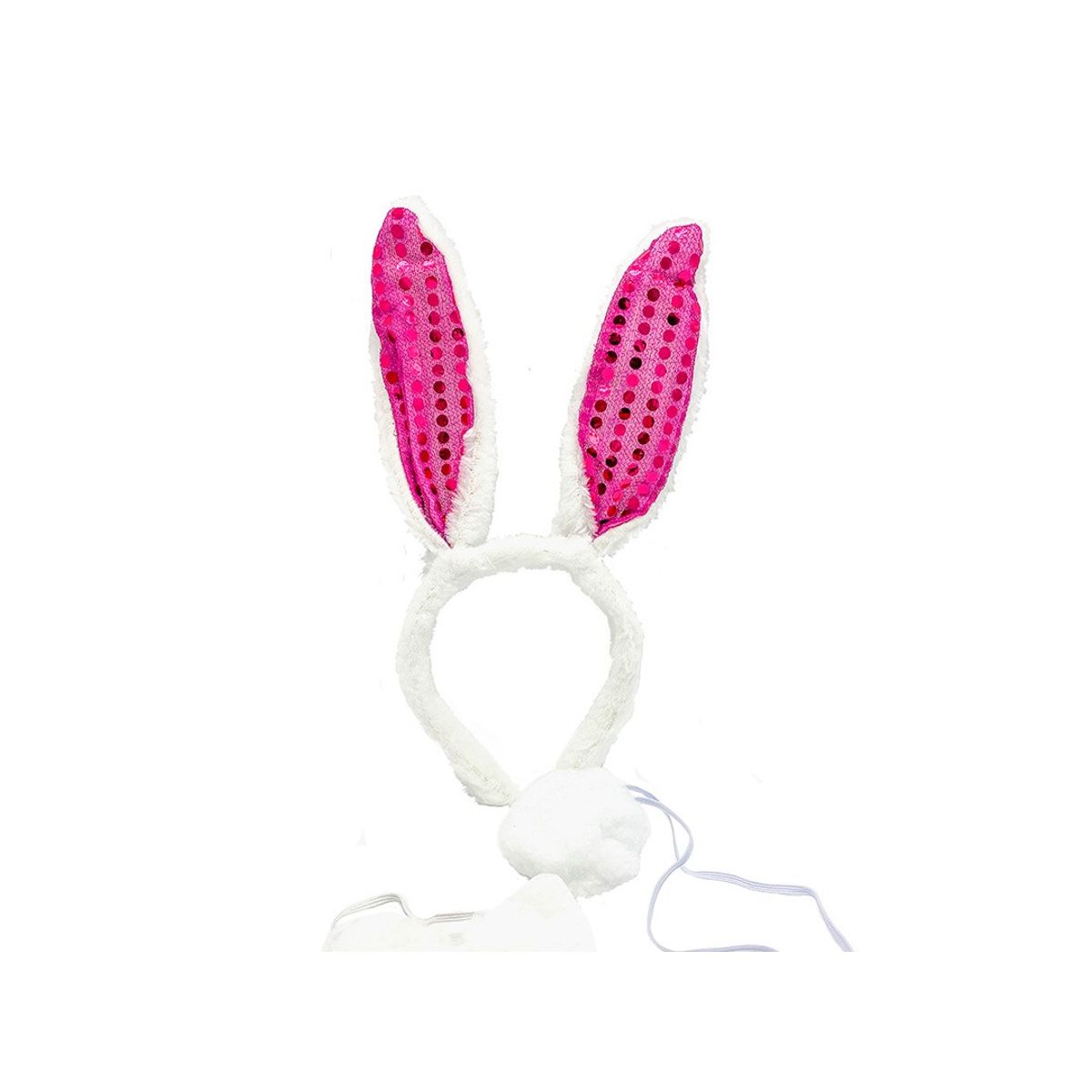 GENERICO - SET ANIMAL 3 PIEZAS CINTILLO CONEJO LENTEJUELA FUCSIA X1 UNI