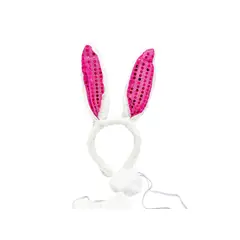 GENERICO - SET ANIMAL 3 PIEZAS CINTILLO CONEJO LENTEJUELA FUCSIA X1 UNI
