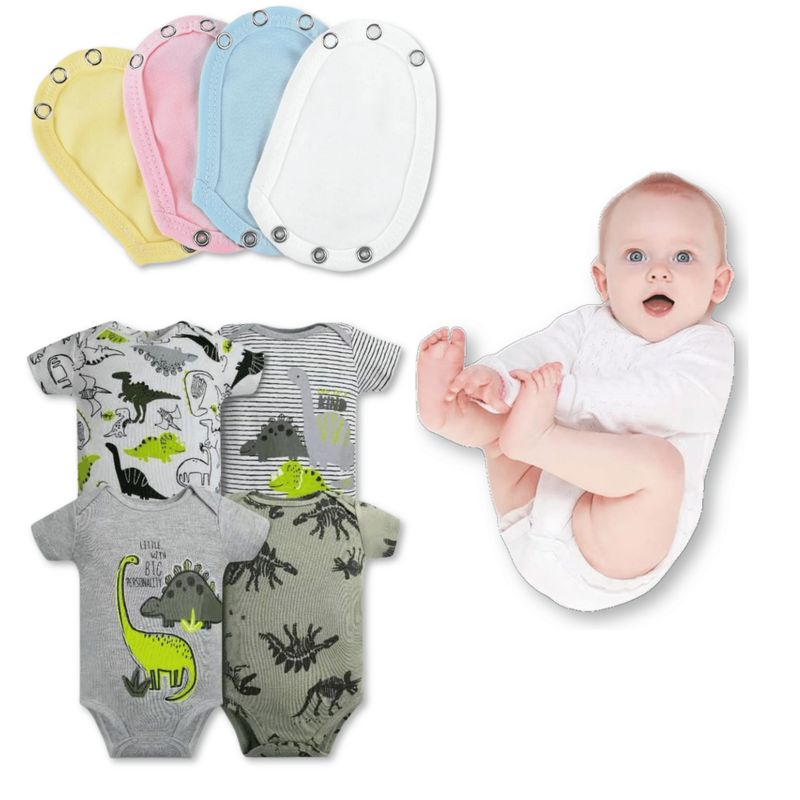 TEDMIMAK - Pack 4 Unidades Extensor Body Bebé +Pack 4 Bodys Niño Dinosaurios