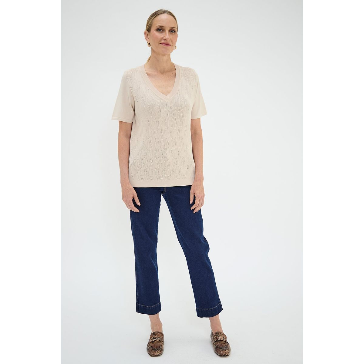 MA GRIFFE - Polera Manga Corta Beige Mujer Magriffe