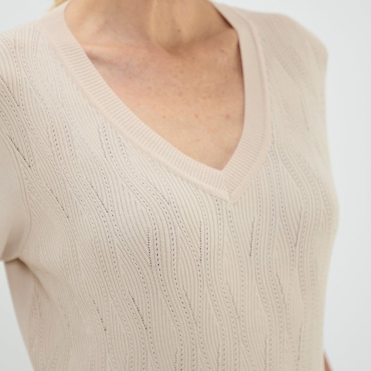 MA GRIFFE - Polera Manga Corta Beige Mujer Magriffe