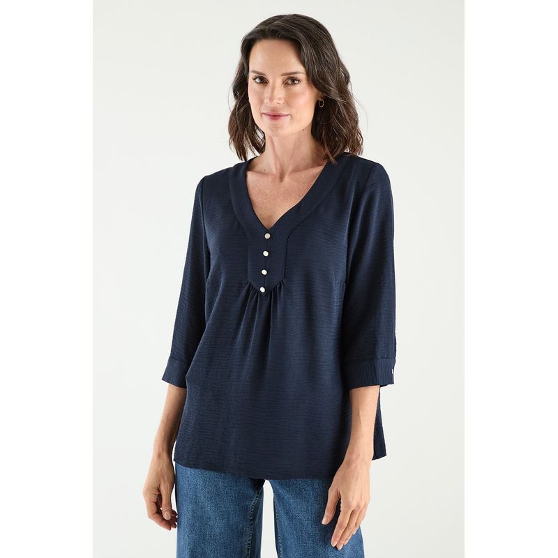 MA GRIFFE - Blusa Manga Larga Azul Marino Mujer Magriffe_.