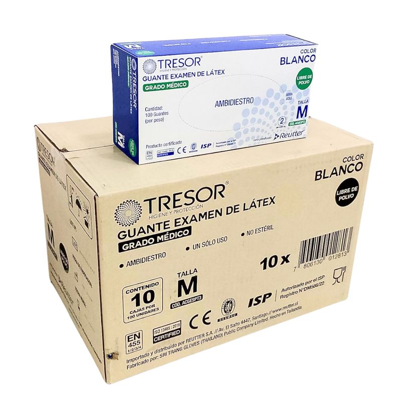 REUTTER - Pack 10 Cajas Guantes Látex Sin Polvo Tresor - Talla M