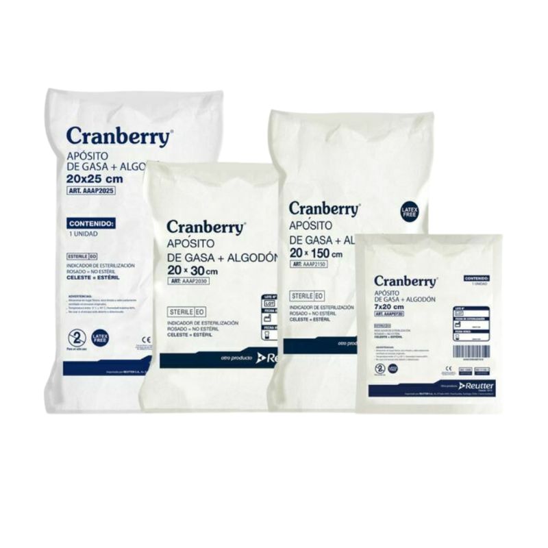 CRANBERRY - Apósito Gasa + Algodón Estéril 7x20Cm Bolsa 10 Un