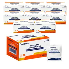 CRANBERRY - Pack 10 Cajas Toallitas Con Alcohol Isopropilico 70% 100 Un
