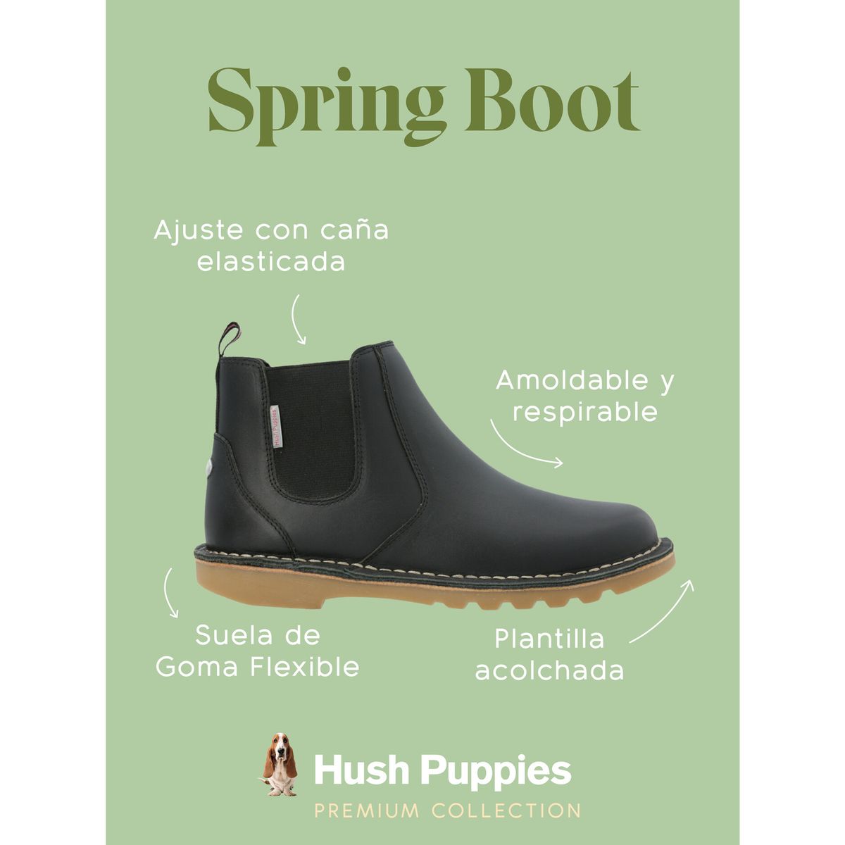 HUSH PUPPIES - Botín Escolar Cuero Negra Niña Spring Boot HUSH PUPPIES