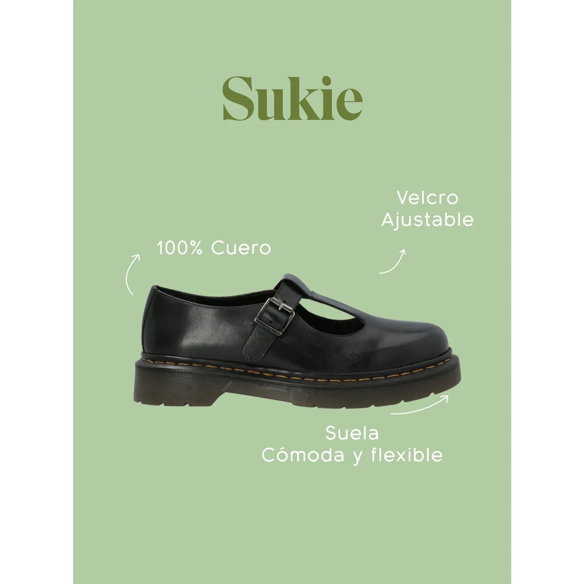 HUSH PUPPIES - Guillermina Escolar Cuero Negra Niña Sukie HUSH PUPPIES