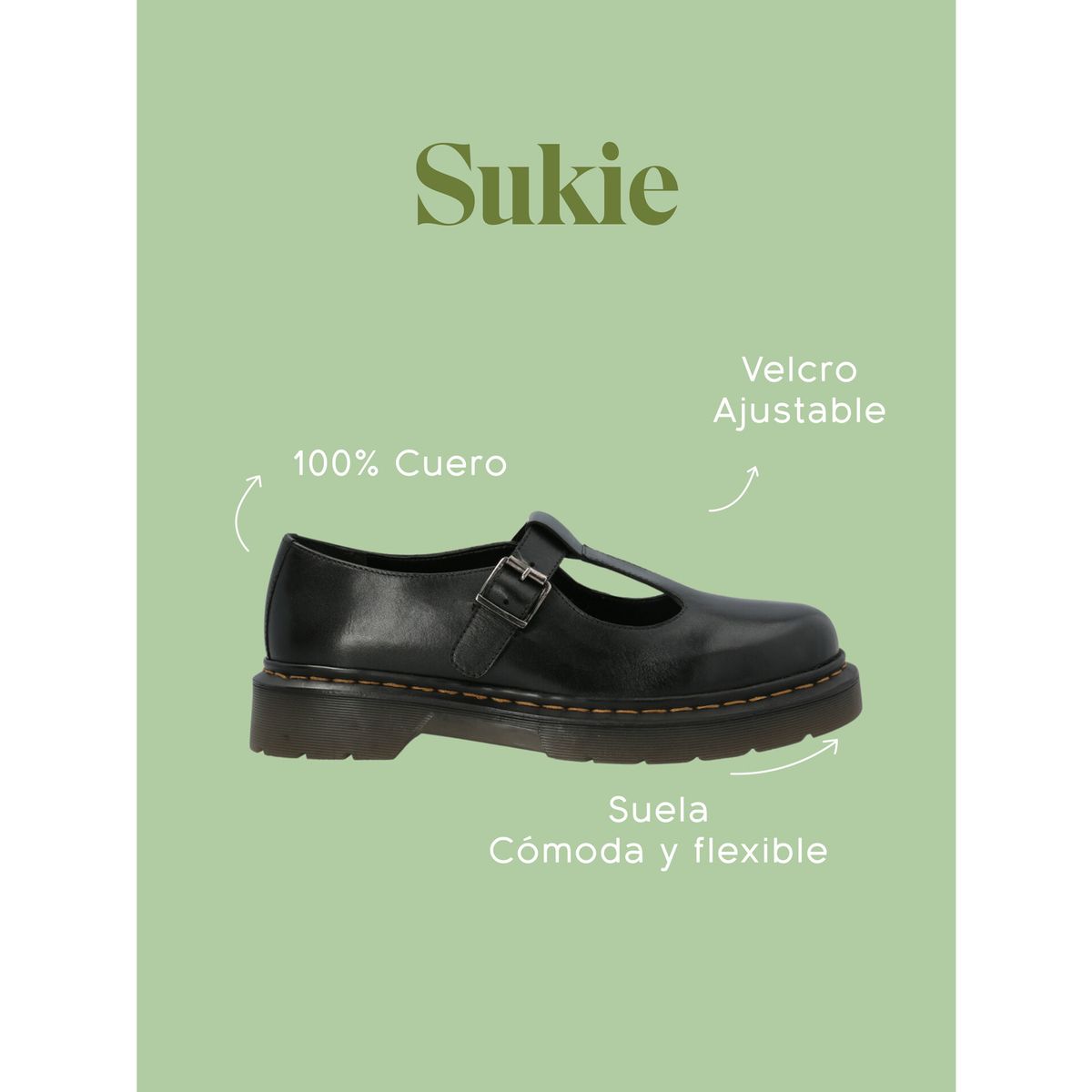 HUSH PUPPIES - Guillermina Escolar Cuero Negra Niña Sukie HUSH PUPPIES