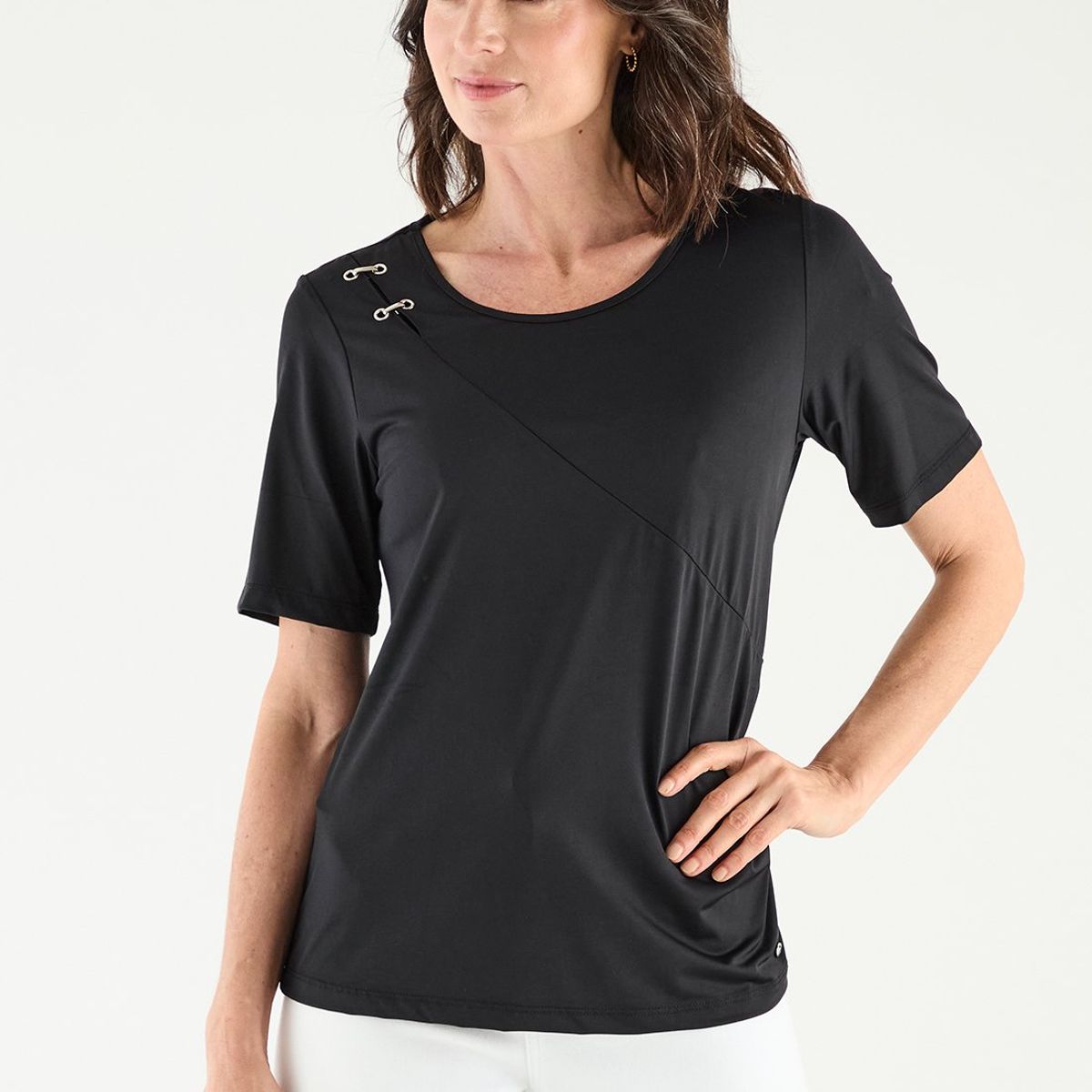 MA GRIFFE - Polera Manga Corta Negro Mujer Magriffe