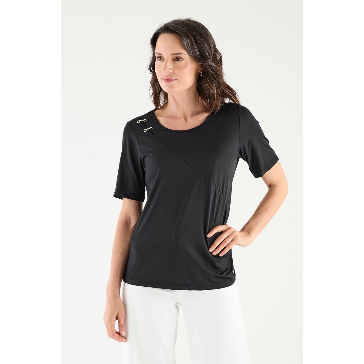 MA GRIFFE - Polera Manga Corta Negro Mujer Magriffe