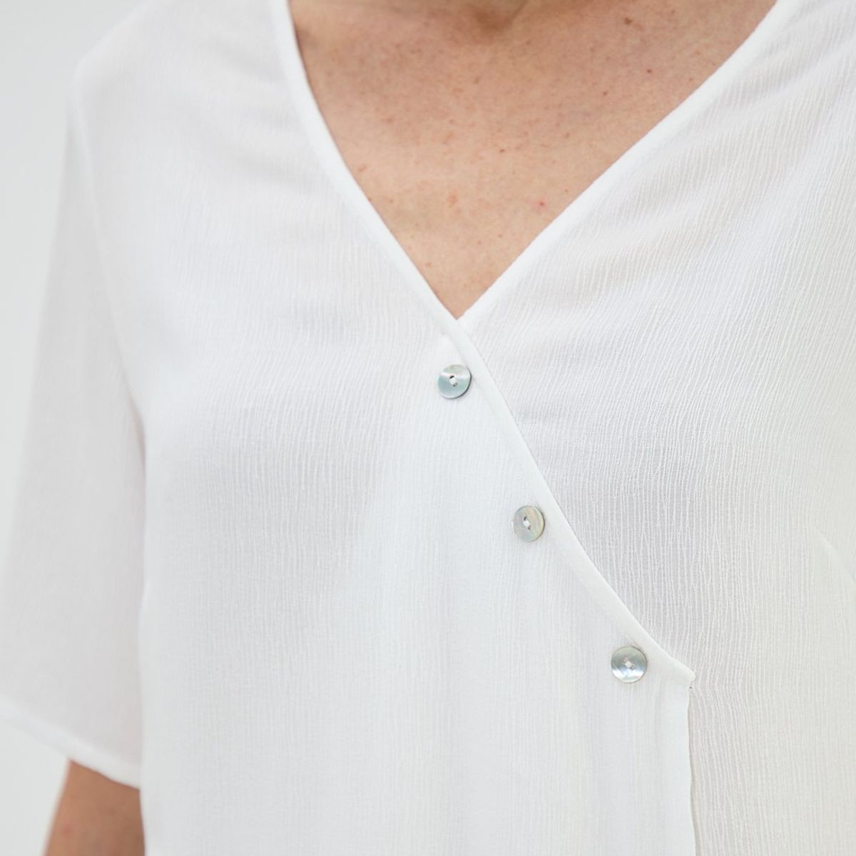 MA GRIFFE - Blusa Manga Corta Crudo Mujer Magriffe