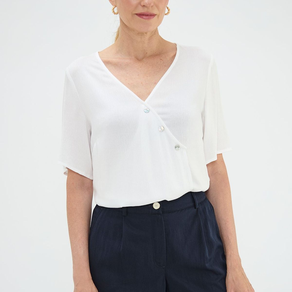 MA GRIFFE - Blusa Manga Corta Crudo Mujer Magriffe