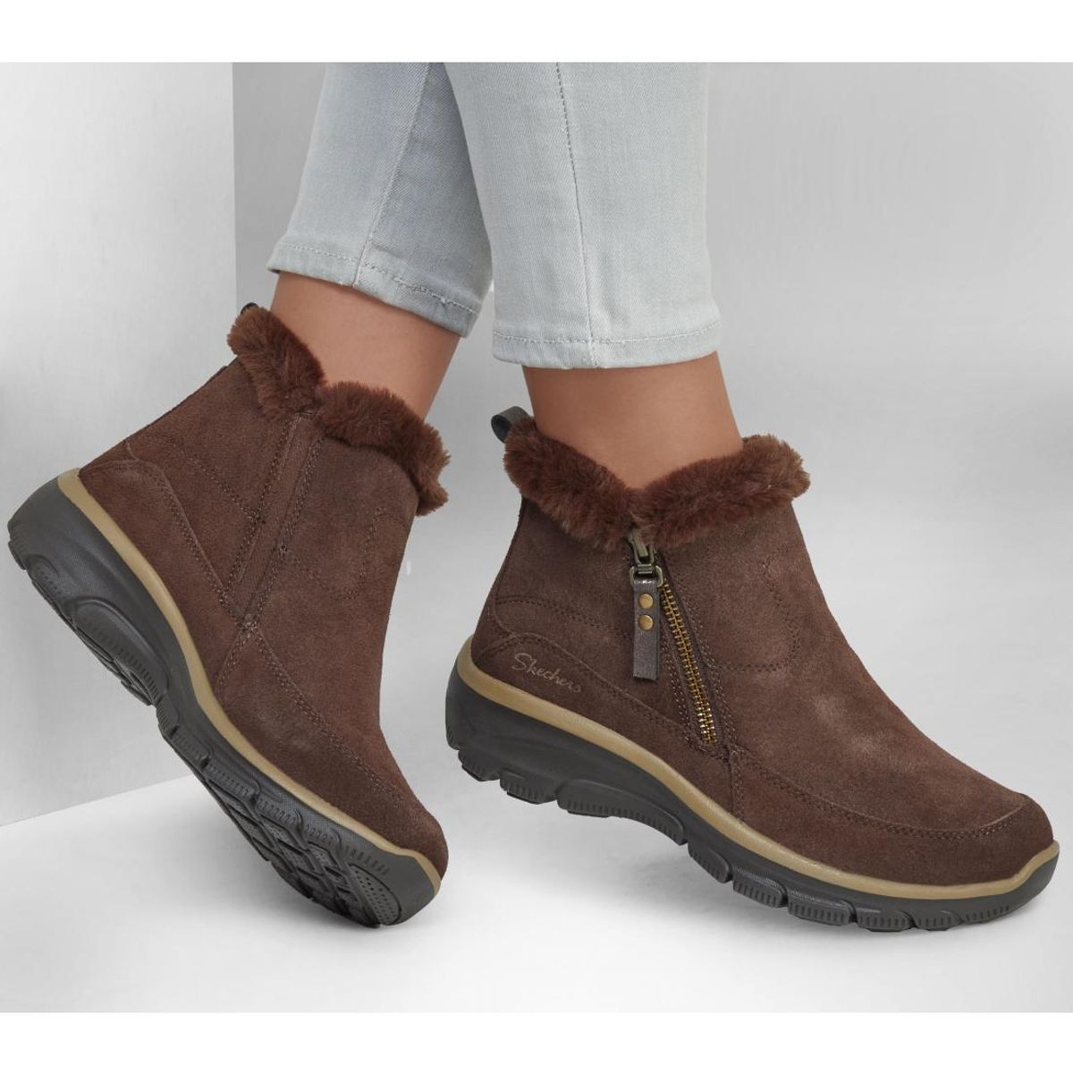 SKECHERS - Botines Mujer Easy Going Cool Zip Café Skechers