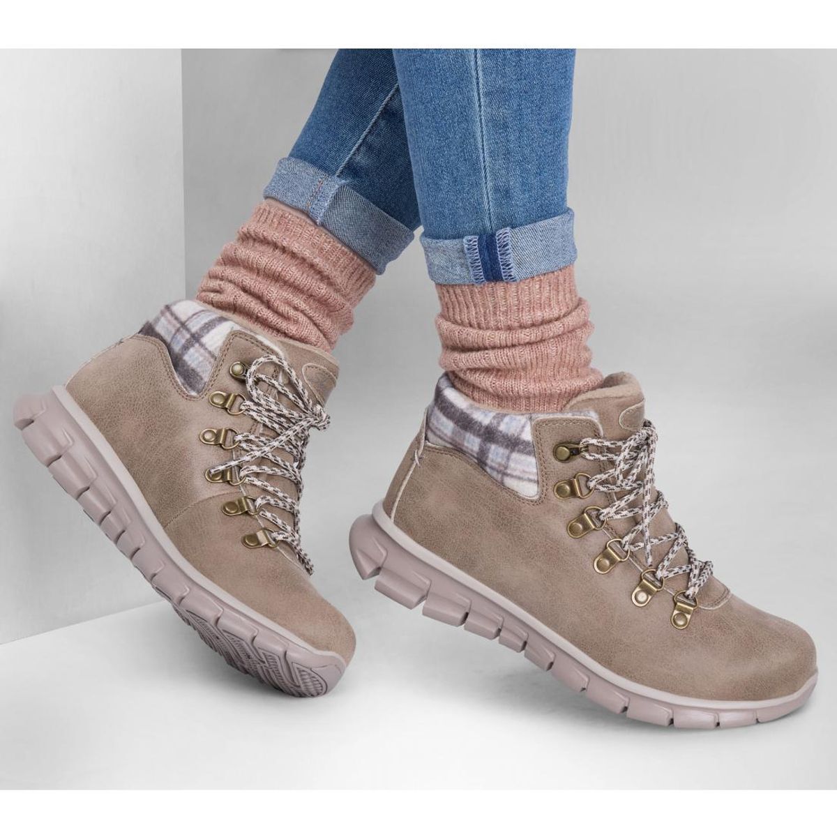 SKECHERS - Bototos Mujer Synergy Plaid Mood Beige Skechers
