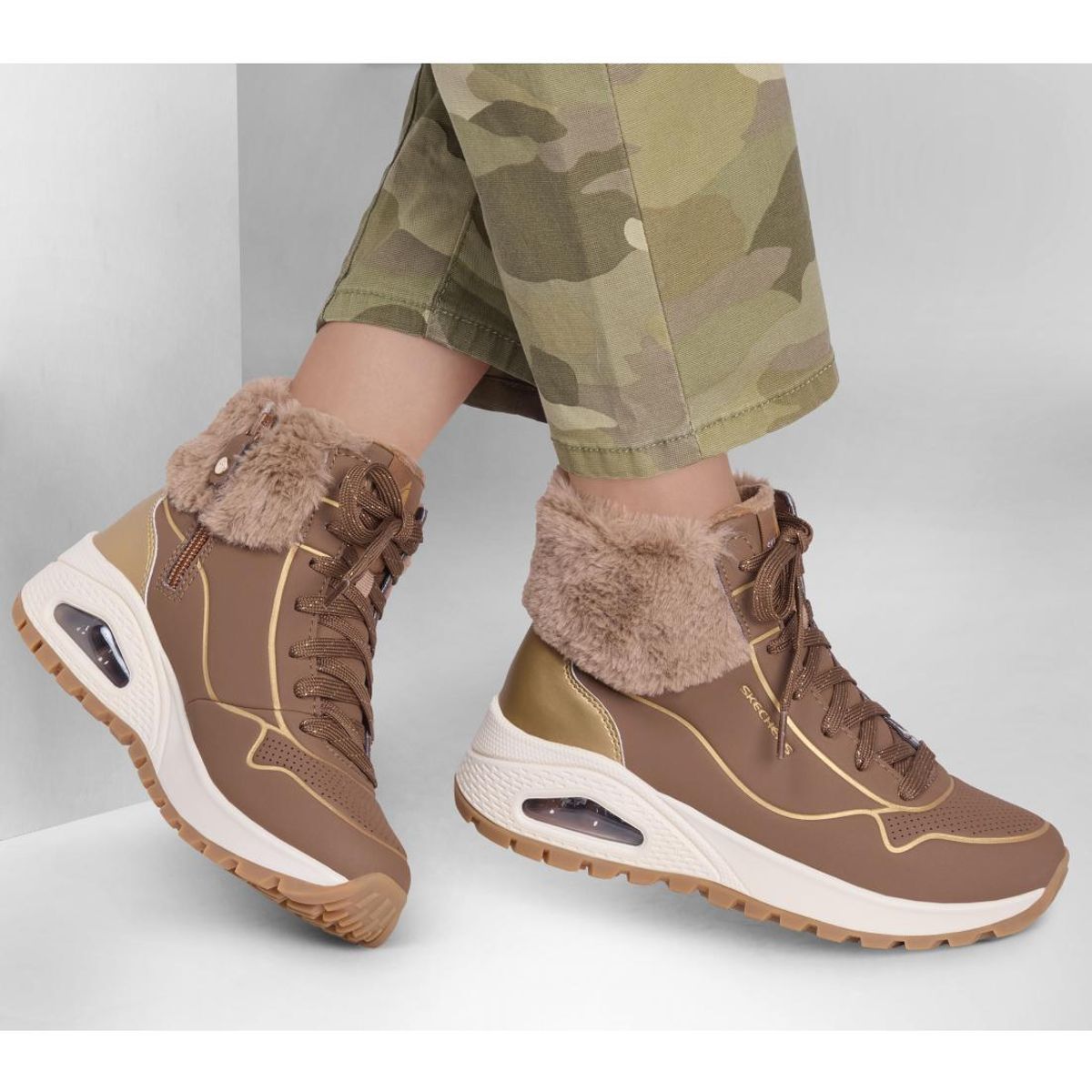 SKECHERS - Bototos Mujer Uno Rugged Fall Shimmer Beige Skechers