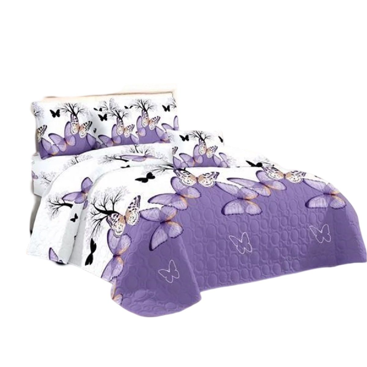 GENERICO - Cubrecama De Verano Quilt  2Plazas Estampado Mariposas Lila