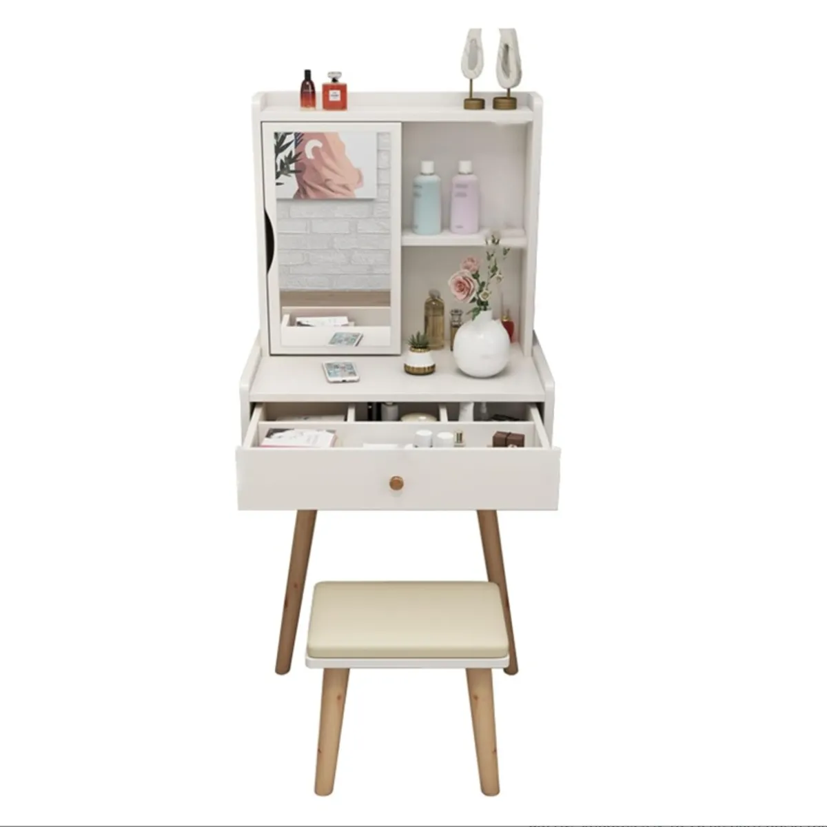 YOMYM - Tocador Con Taburete Y Espejo Giratorio 60×40×127cm