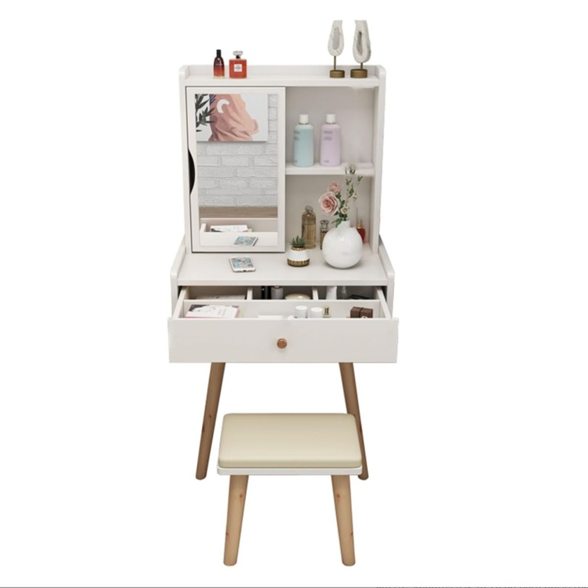 YOMYM - Tocador Con Taburete Y Espejo Giratorio 60×40×127cm