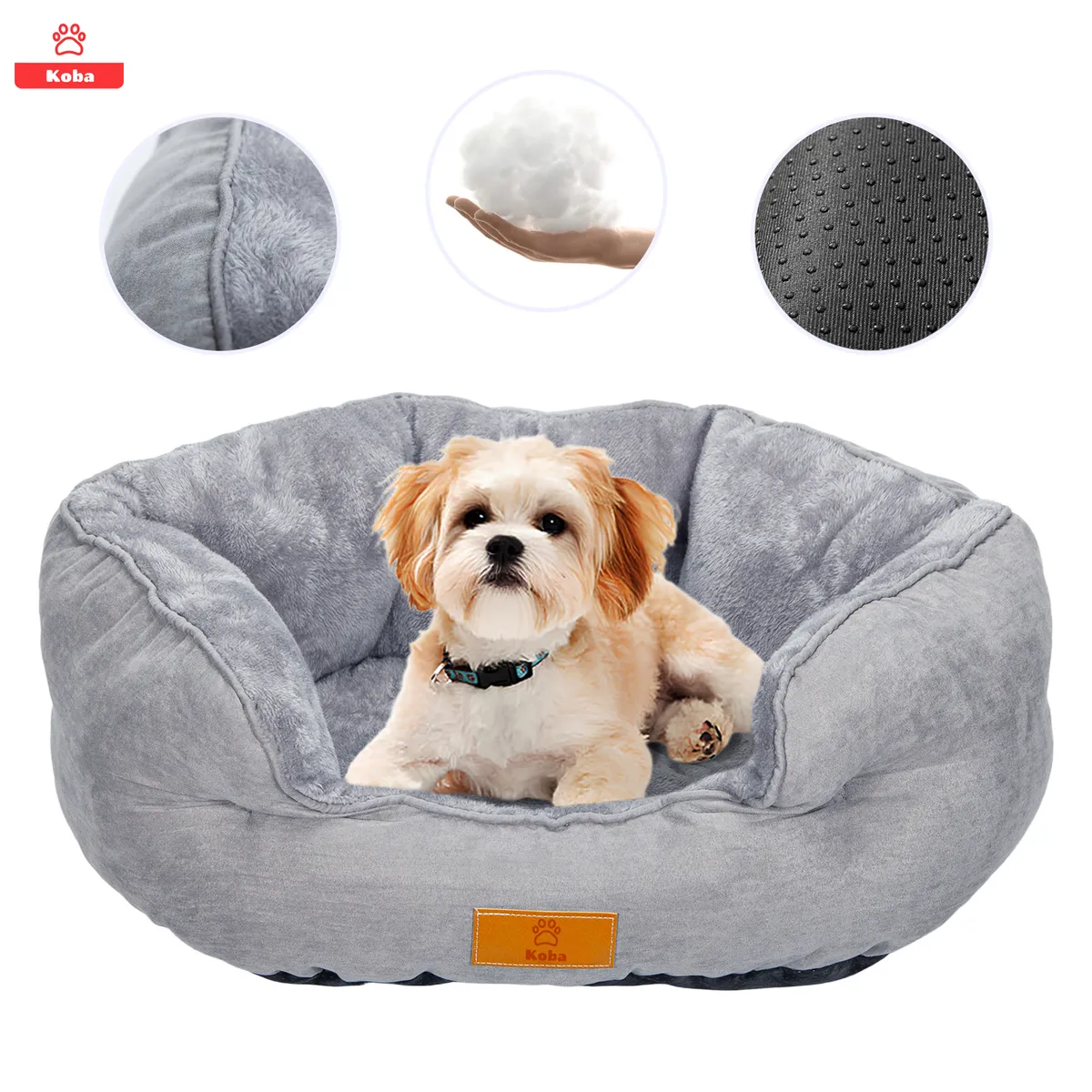 KOBA - Cama Antiestres Para Perro Gato Con Cojin Reversible 60x53cm