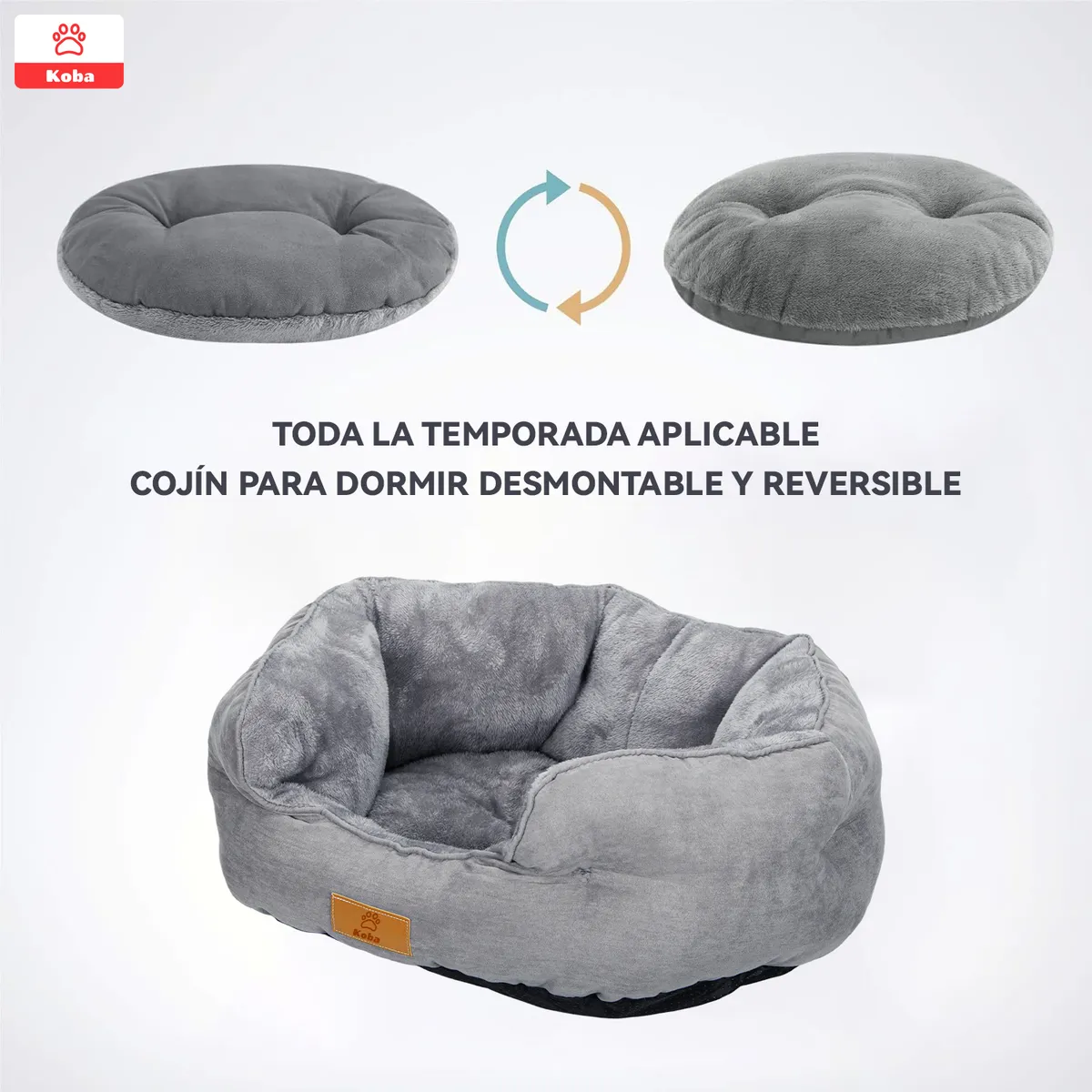 KOBA - Cama Antiestres Para Perro Gato Con Cojin Reversible 60x53cm