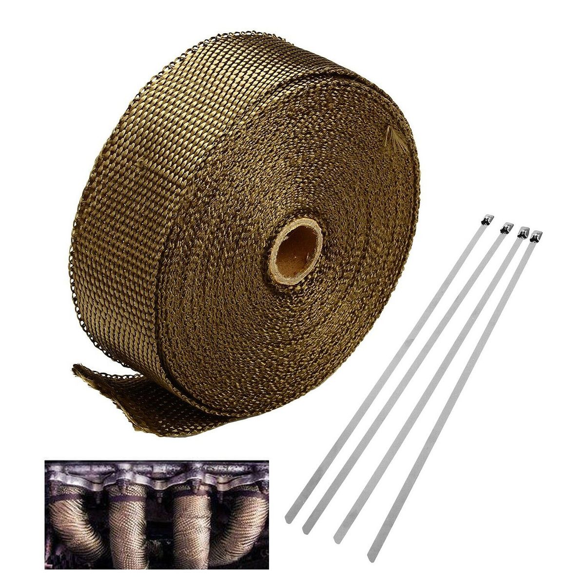 KUANGYE - Cinta Térmica Fibra De Titanio 10mt＋ 4 Abrazadera Metálica