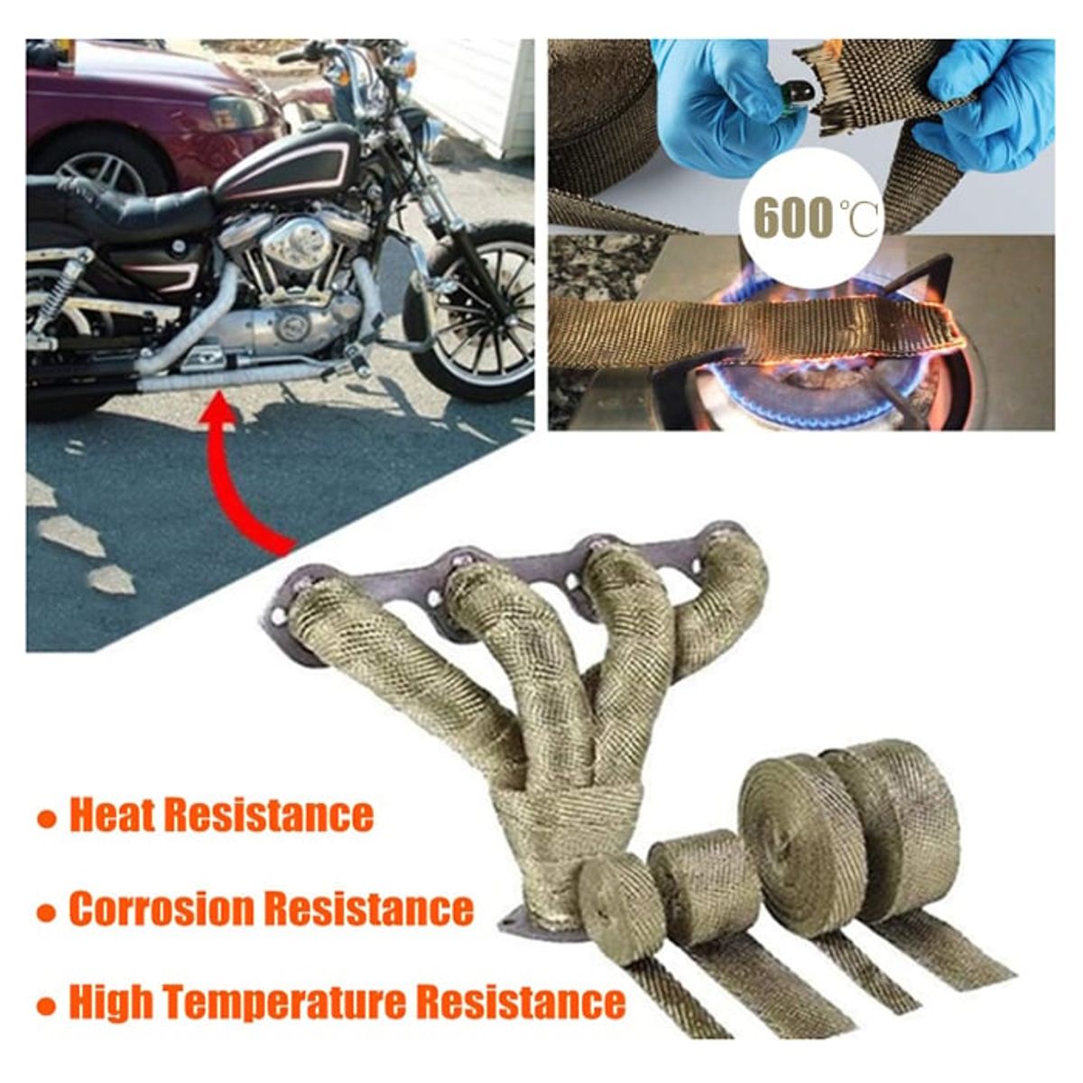 KUANGYE - Cinta Térmica Fibra De Titanio 10mt＋ 4 Abrazadera Metálica