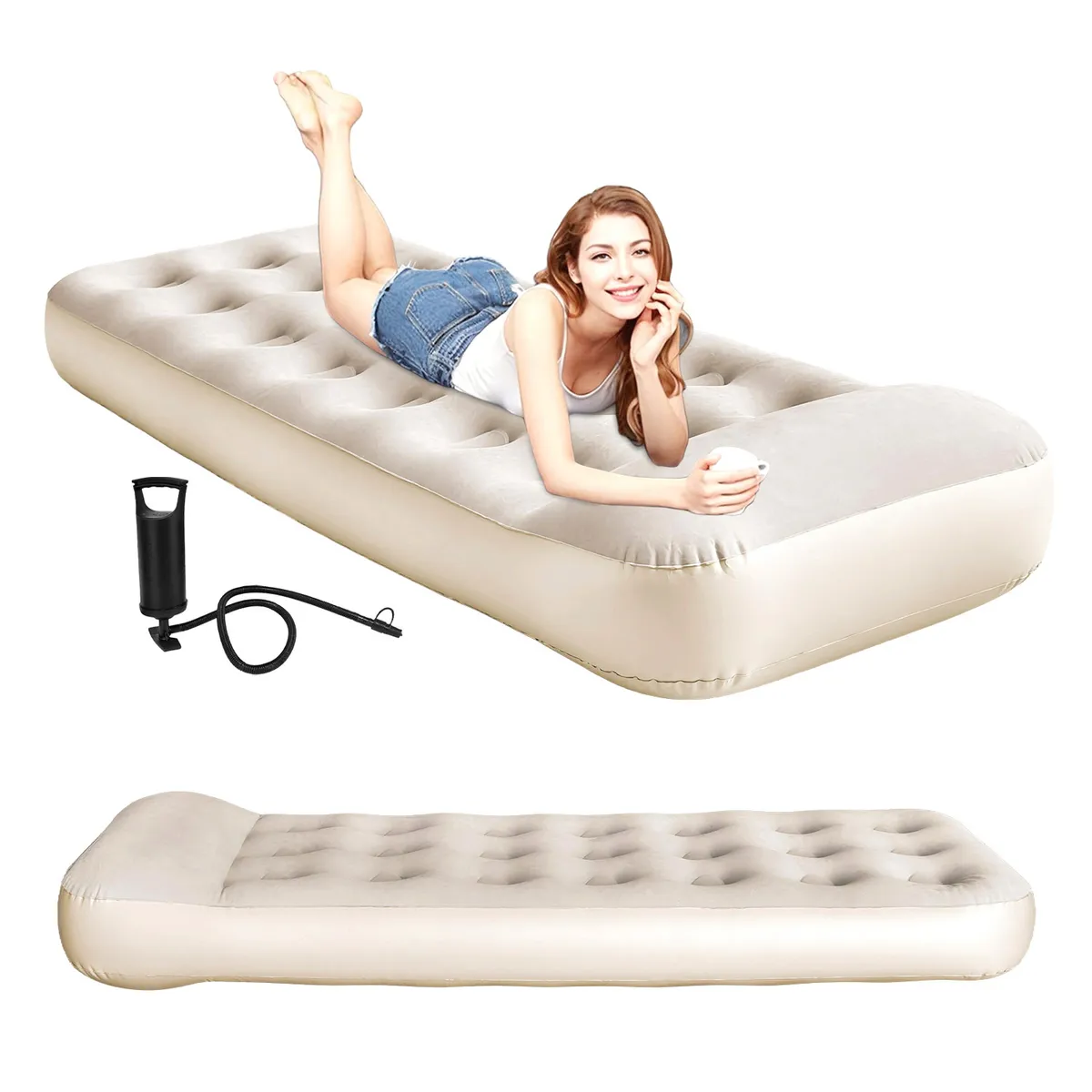 VIDITA - Colchón Inflable Individual 1 plaza + 1 Almohada + Inflador