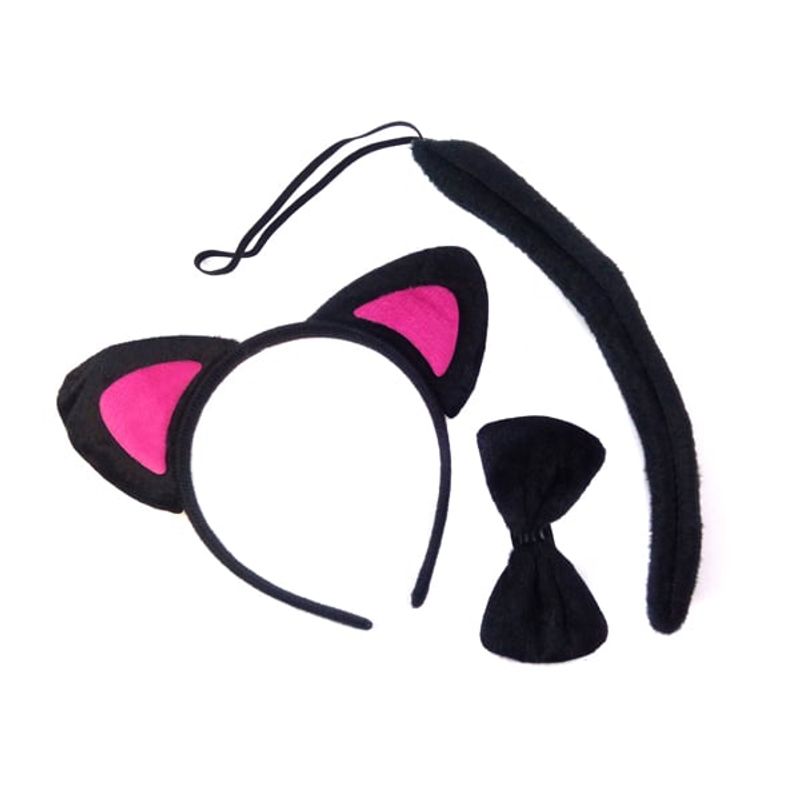 GENERICO - SET ANIMAL 3 PIEZAS CINTILLO GATO NEGRO OREJA FUCSIA X1 UNI