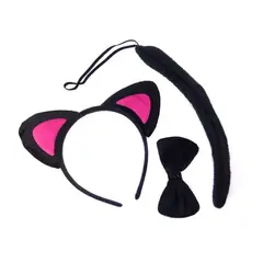 GENERICO - SET ANIMAL 3 PIEZAS CINTILLO GATO NEGRO OREJA FUCSIA X1 UNI