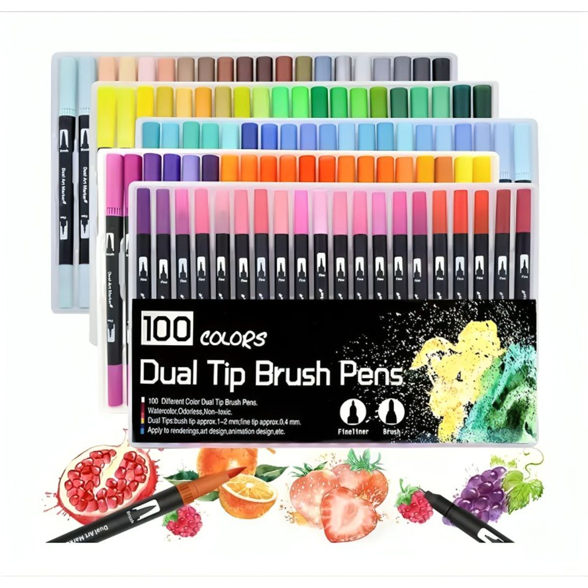 OEM - 100 Marcadores De Doble Punta Tipo Pincel Colores