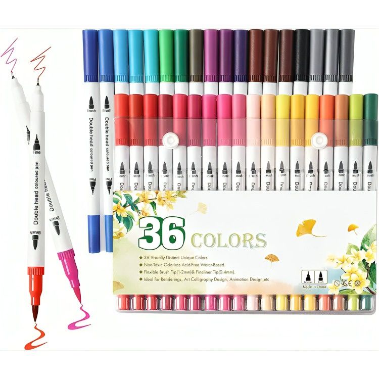 36 Marcadores De Doble Punta Tipo Pincel Colores