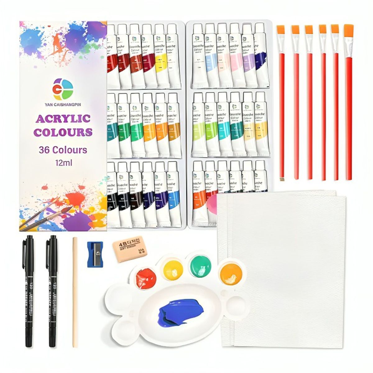 OEM - Kit De Pintura 59 Pzs Pintura Acrílica Pinceles Paleta.
