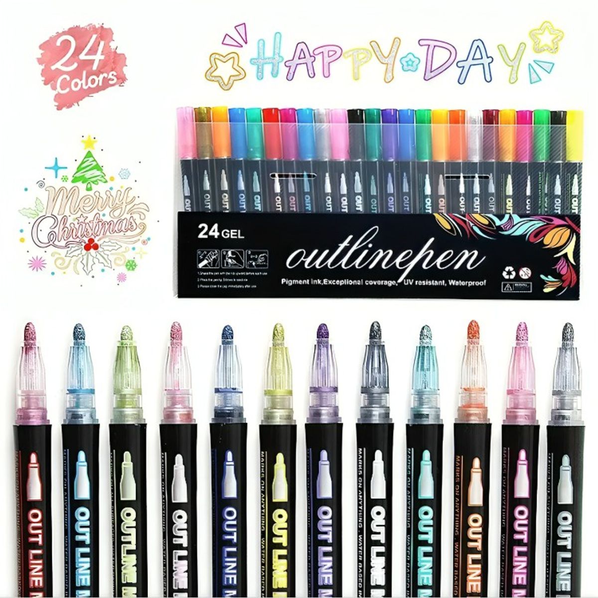 OEM - 24 Marcadores Rotuladores Mágicos Doble Línea Metalizados