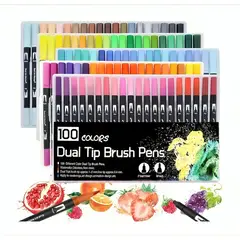 OEM - 100 Marcadores De Doble Punta Tipo Pincel Colores