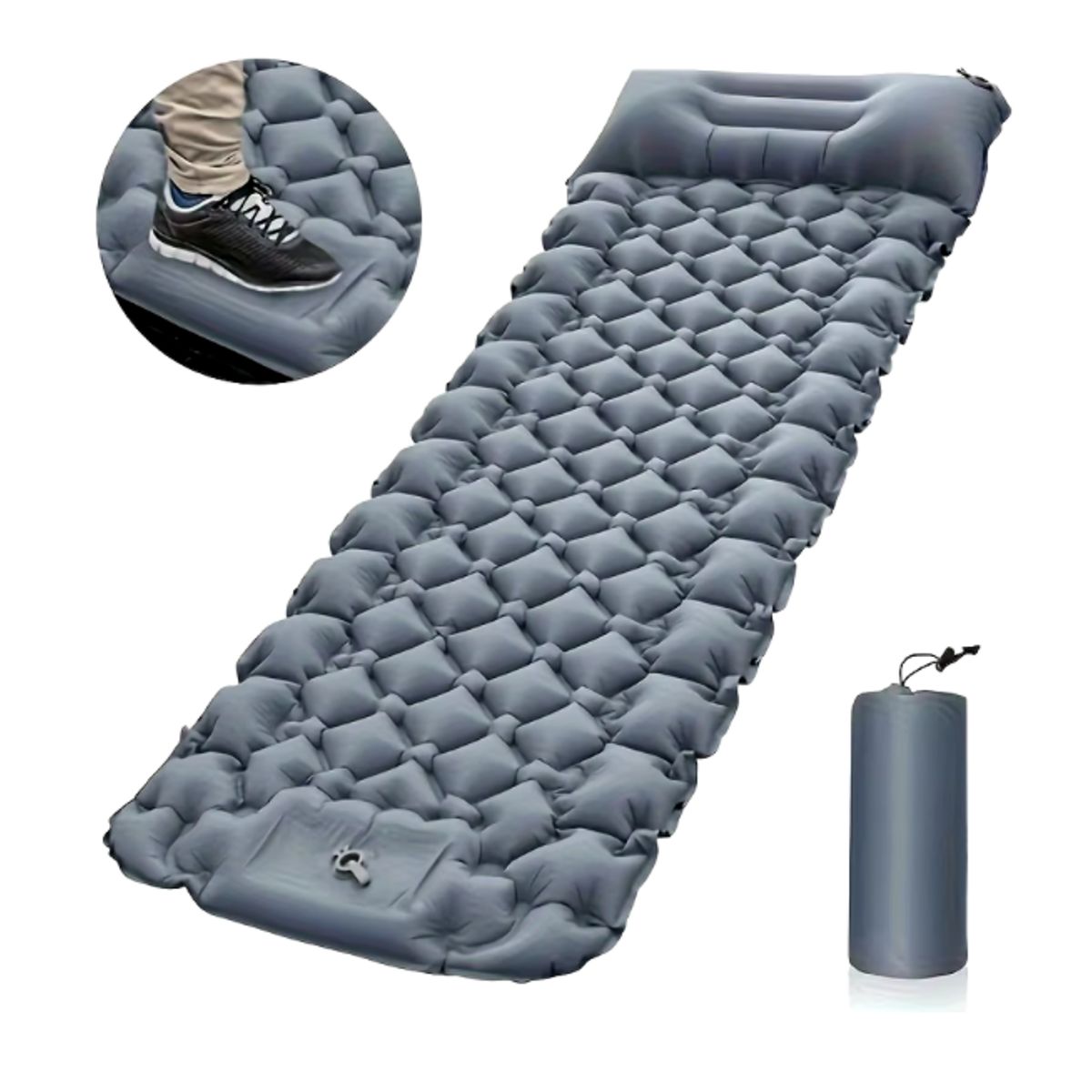 PLUSFIT - Colchon Auto inflable para acampar y viajes Gris 190x60cm